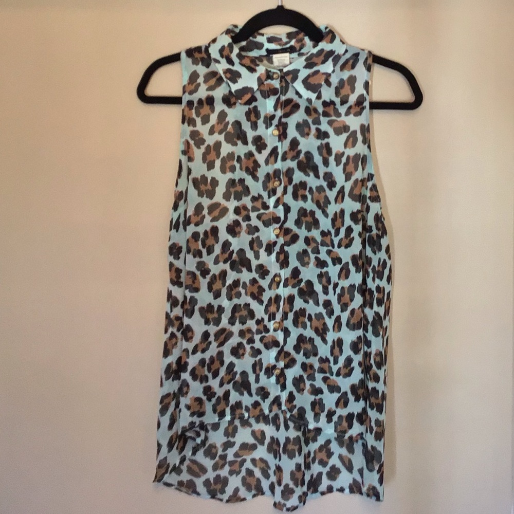 Sheer blue cheetah print tank top